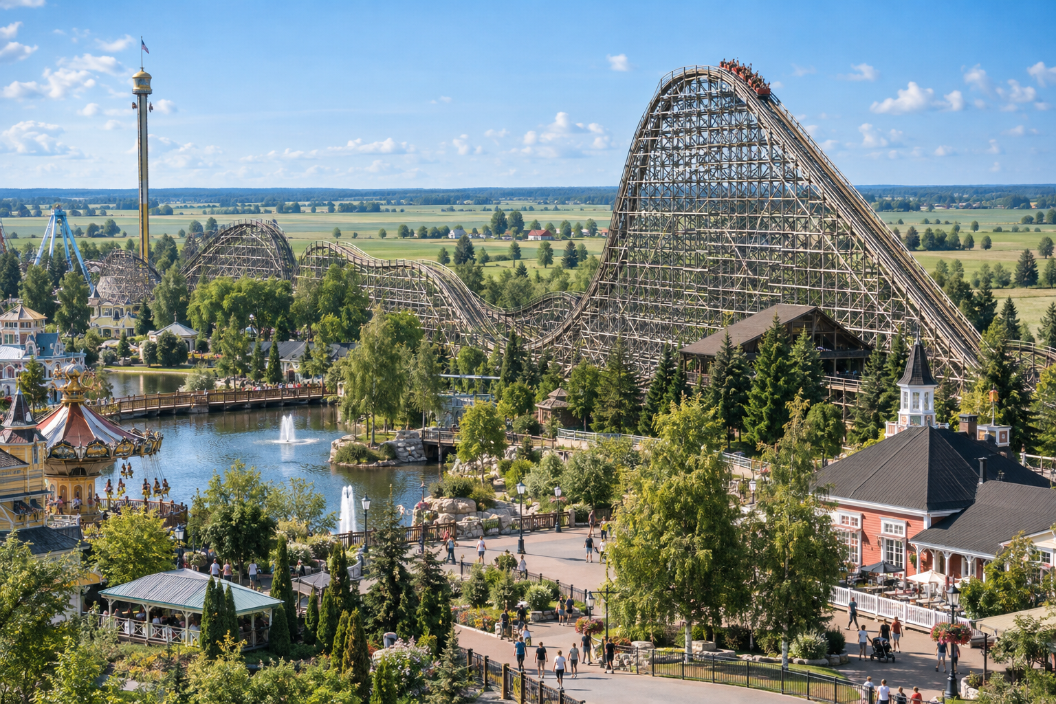 Thunderbirds träkonstruktion möter den öppna österbottniska himlen i PowerPark.