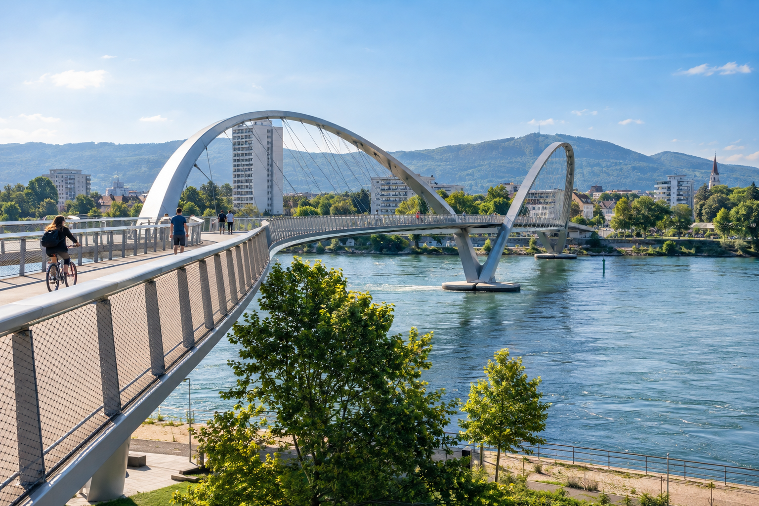 Över Rhen mellan Frankrike och Tyskland: Passerelle des Trois Pays gör två av helgens fem länder till en promenad.