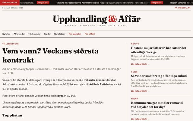 Förstasidan Upphandling & Affär
